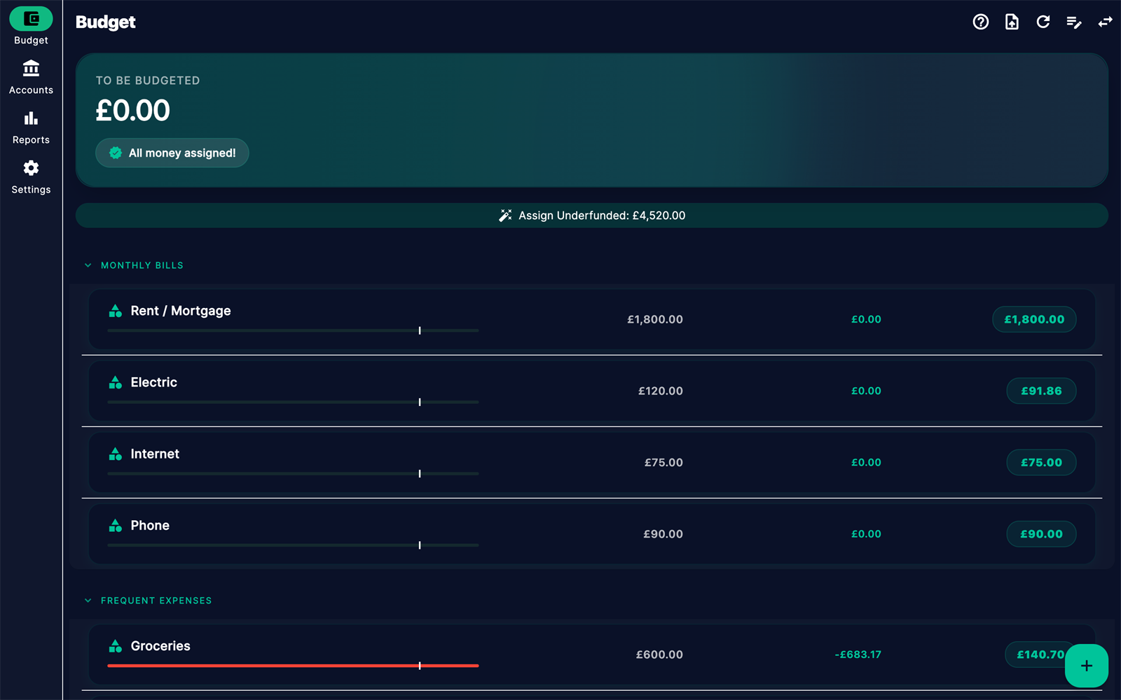 Zeroed — zero-based envelope budget with category rollover