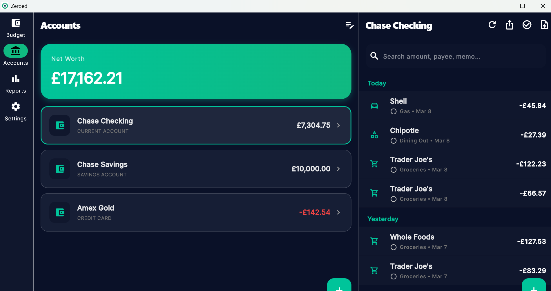 Zeroed App — Budget View