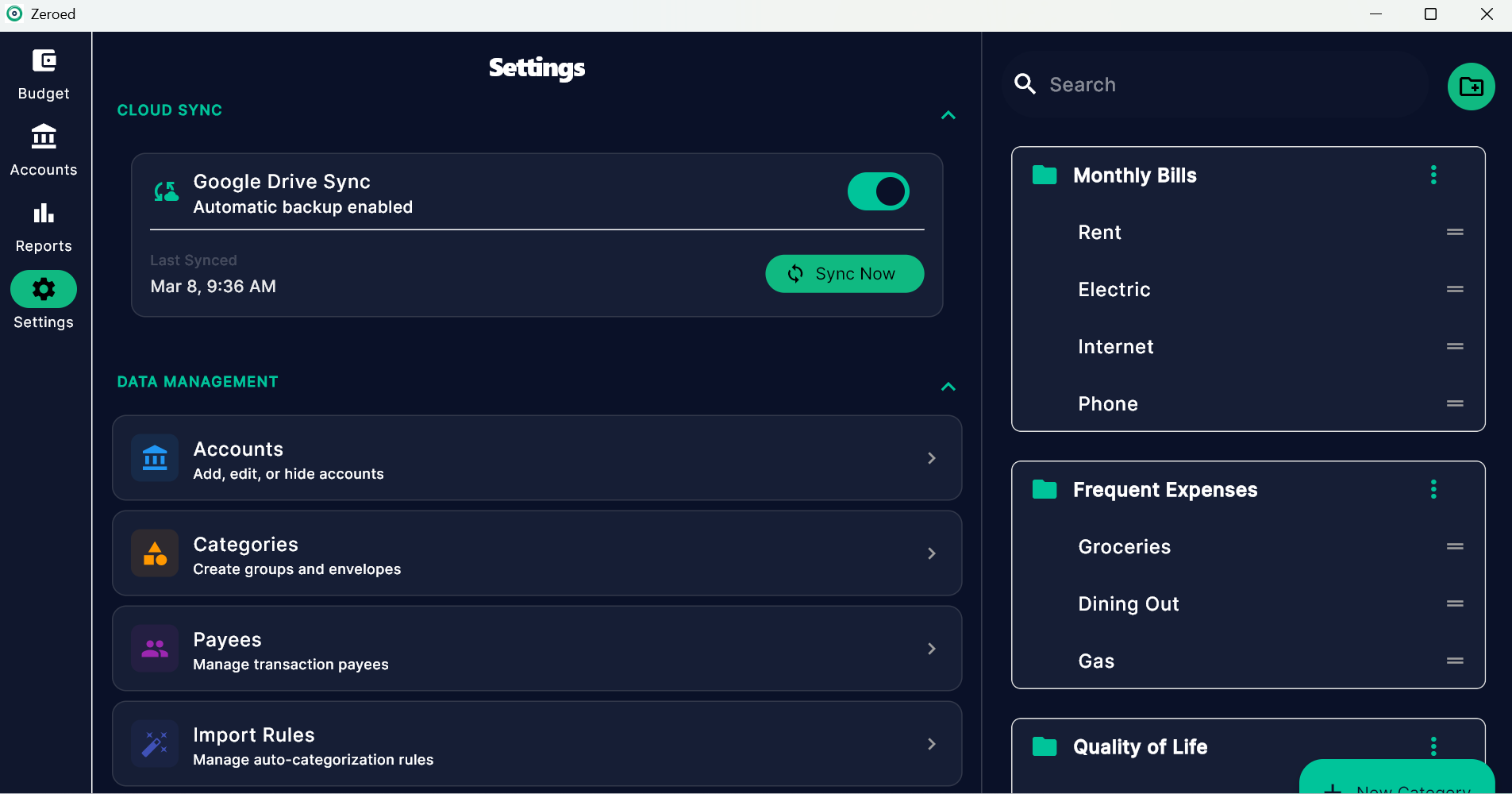 Zeroed App — Sync Settings