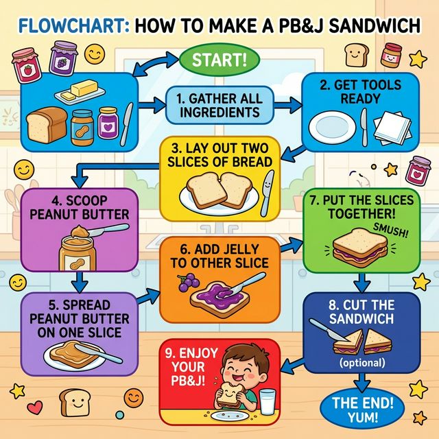 The logical steps to make a sandwich, mapped like a computer program