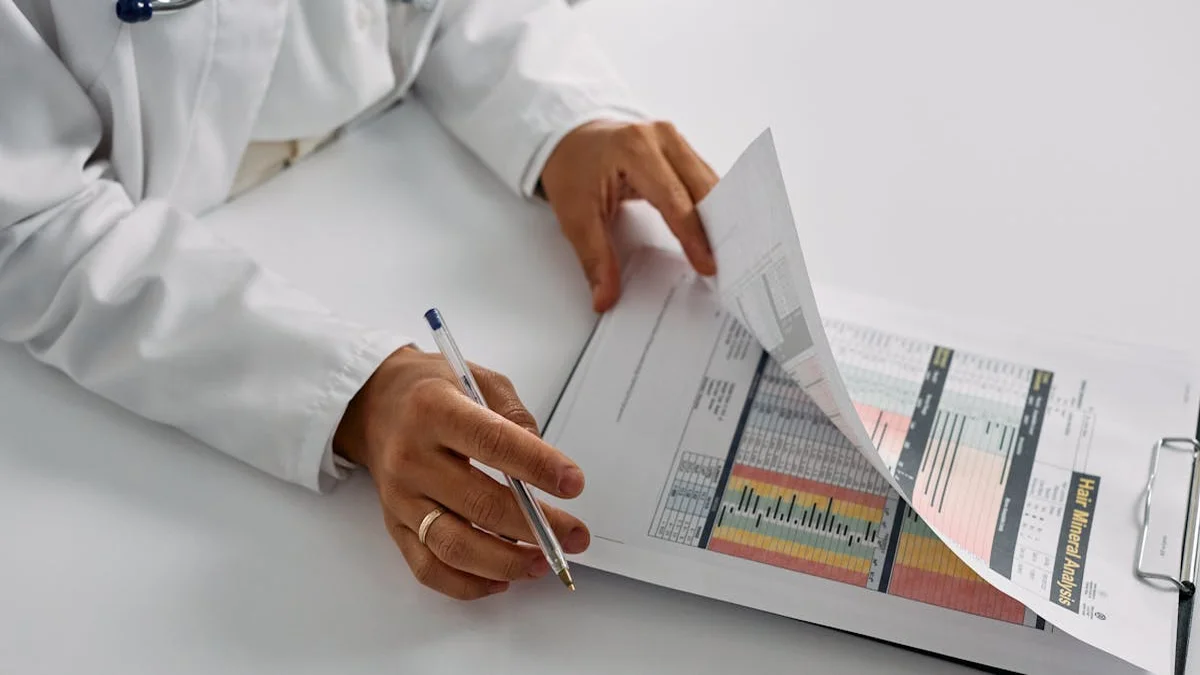 Senior reviewing a printed medication list in a doctor's office