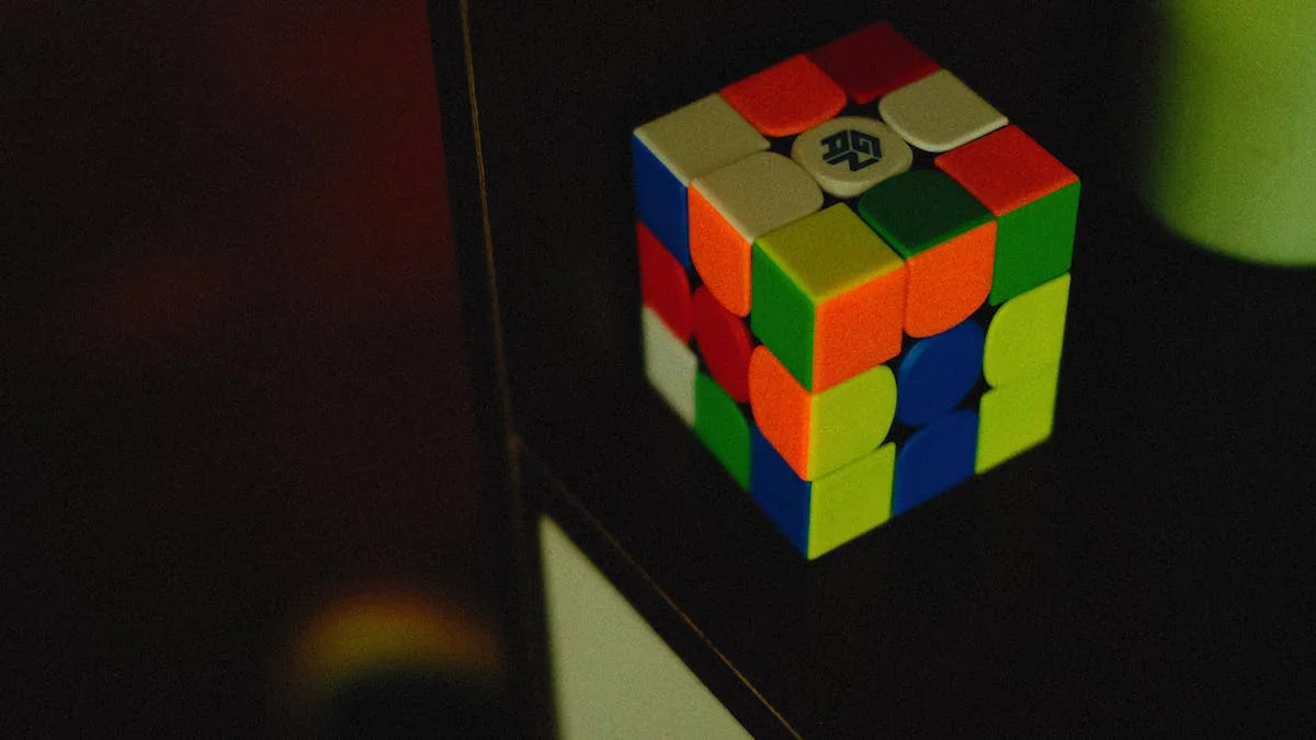 Child solving a logic puzzle with physical blocks