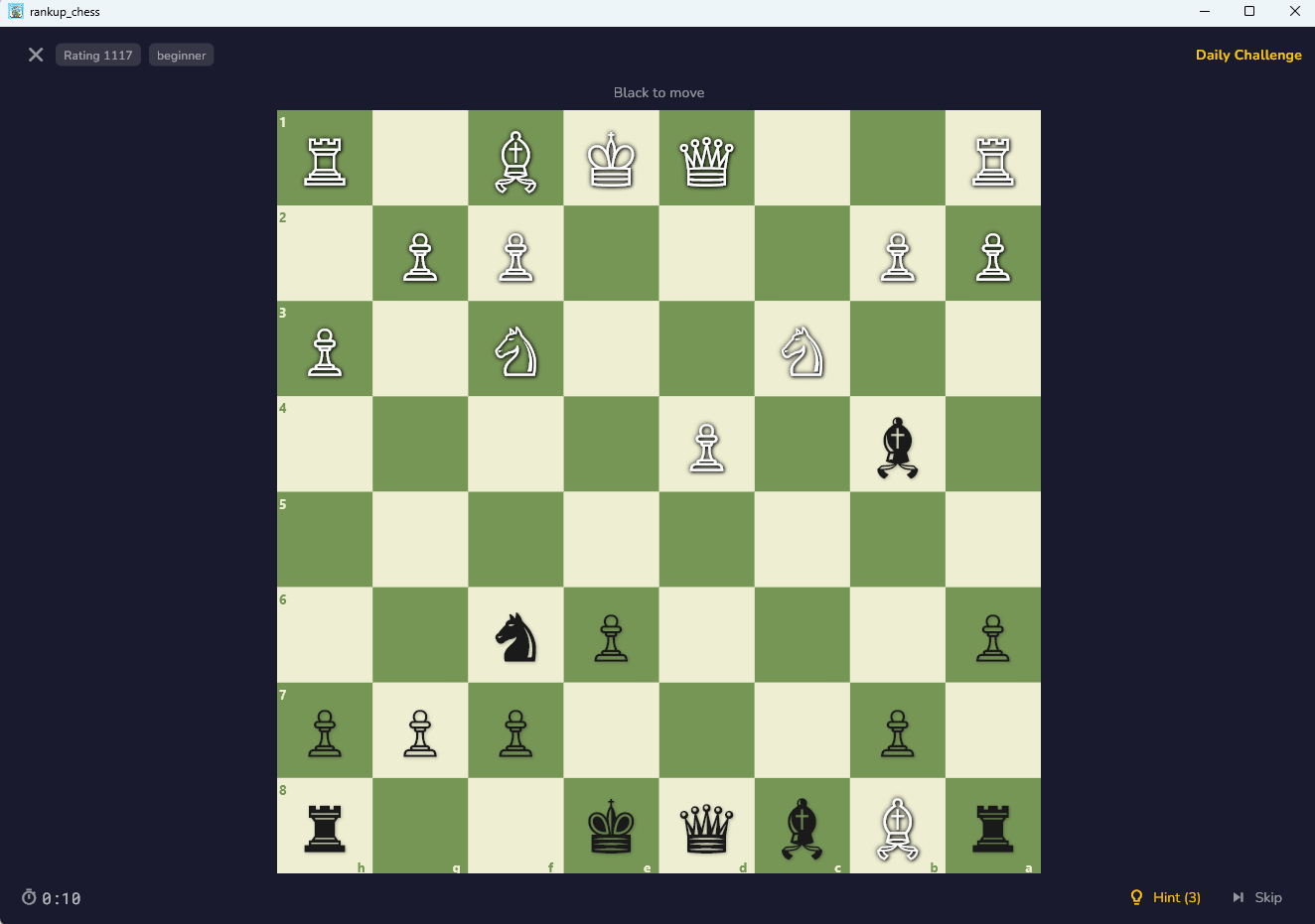 RankUpChess — Daily Challenge puzzle with timer and hints